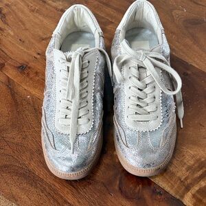 Dolce Vita Metallic Silver Sneakers with Cream Accents